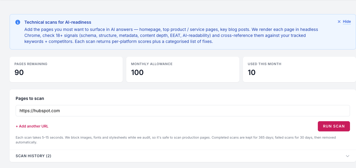 Page-level AI-readiness checks